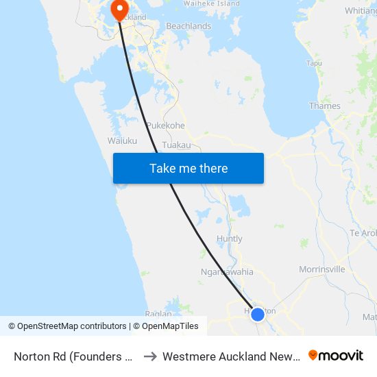 Norton Rd (Founders Theatre) to Westmere Auckland New Zealand map