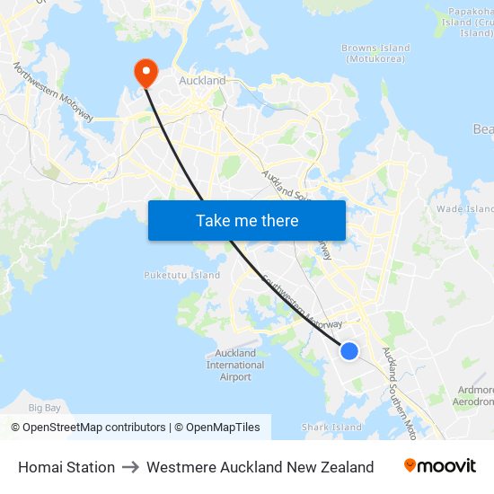 Homai Station to Westmere Auckland New Zealand map