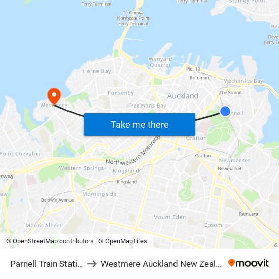 Parnell Train Station to Westmere Auckland New Zealand map