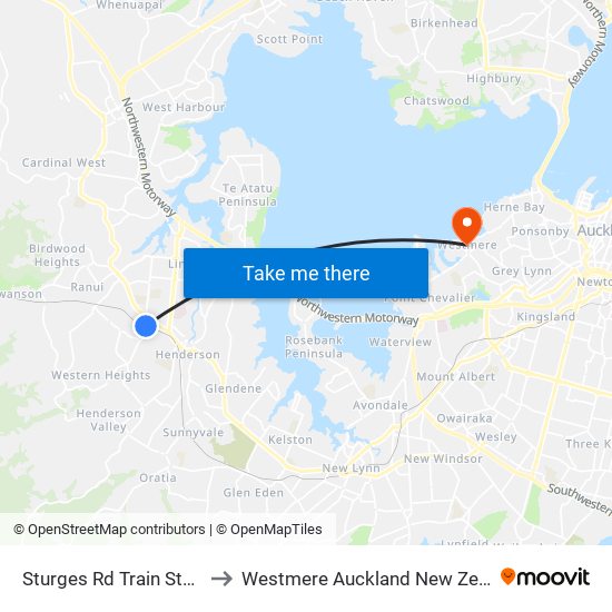 Sturges Rd Train Station to Westmere Auckland New Zealand map