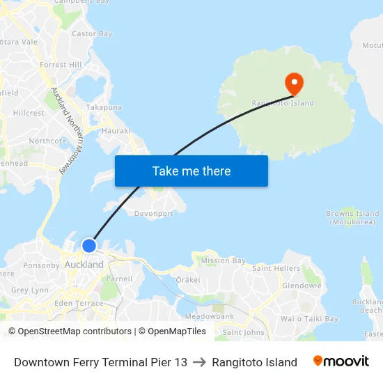 Downtown Ferry Terminal Pier 13 to Rangitoto Island map