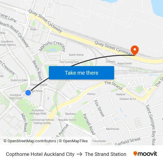 Copthorne Hotel Auckland City to The Strand Station map