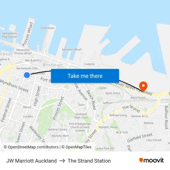 JW Marriott Auckland to The Strand Station map