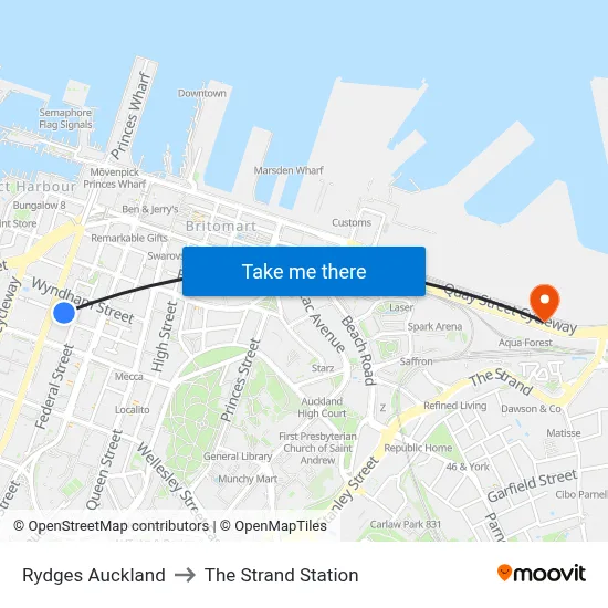 Rydges Auckland to The Strand Station map