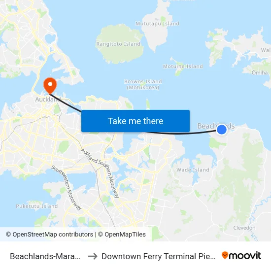 Beachlands-Maraetai to Downtown Ferry Terminal Pier 13 map