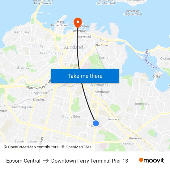Epsom Central to Downtown Ferry Terminal Pier 13 map