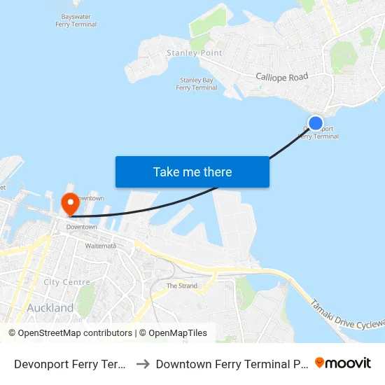 Devonport Ferry Terminal to Downtown Ferry Terminal Pier 13 map