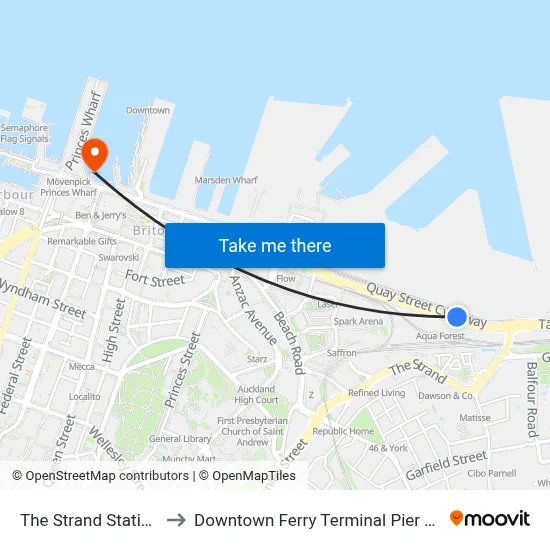 The Strand Station to Downtown Ferry Terminal Pier 13 map