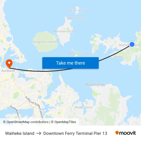 Waiheke Island to Downtown Ferry Terminal Pier 13 map