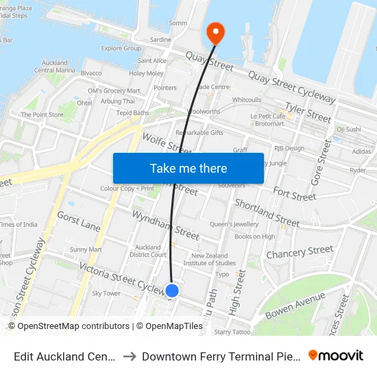 Edit Auckland Central to Downtown Ferry Terminal Pier 13 map