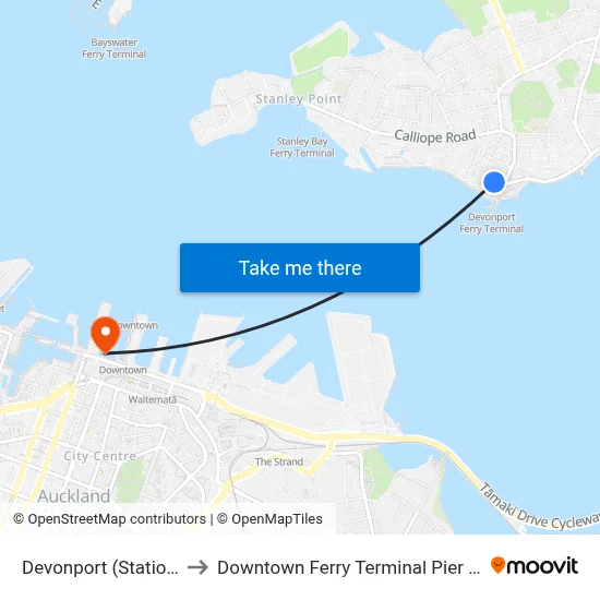 Devonport (Station) to Downtown Ferry Terminal Pier 13 map