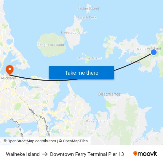 Waiheke Island to Downtown Ferry Terminal Pier 13 map
