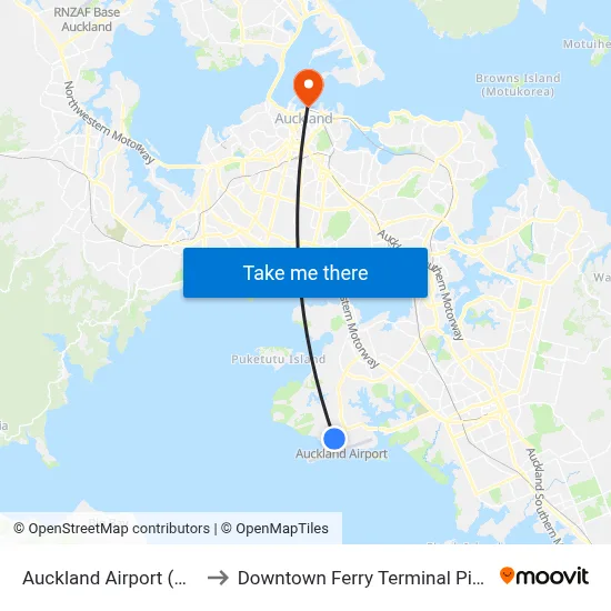 Auckland Airport (AKL) to Downtown Ferry Terminal Pier 13 map