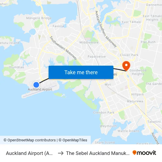 Auckland Airport (AKL) to The Sebel Auckland Manukau map