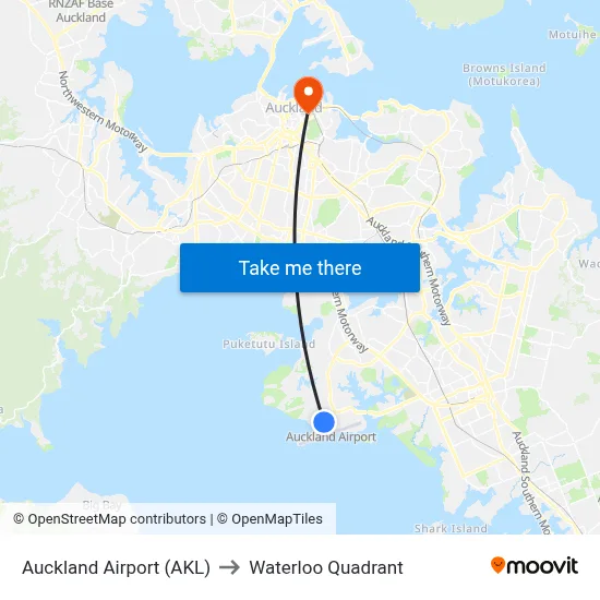 Auckland Airport (AKL) to Waterloo Quadrant map