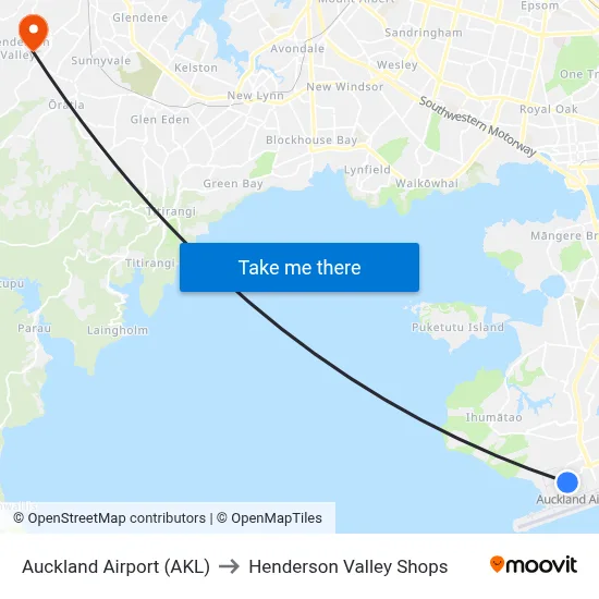 Auckland Airport (AKL) to Henderson Valley Shops map