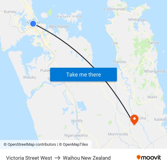 Victoria Street West to Waihou New Zealand map