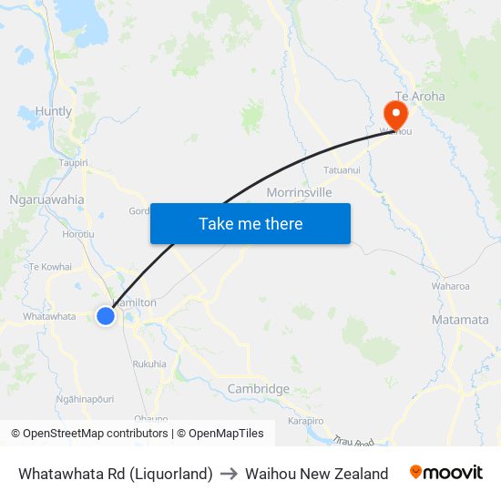 Whatawhata Rd (Liquorland) to Waihou New Zealand map