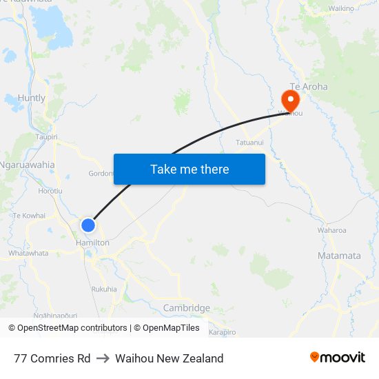 77 Comries Rd to Waihou New Zealand map