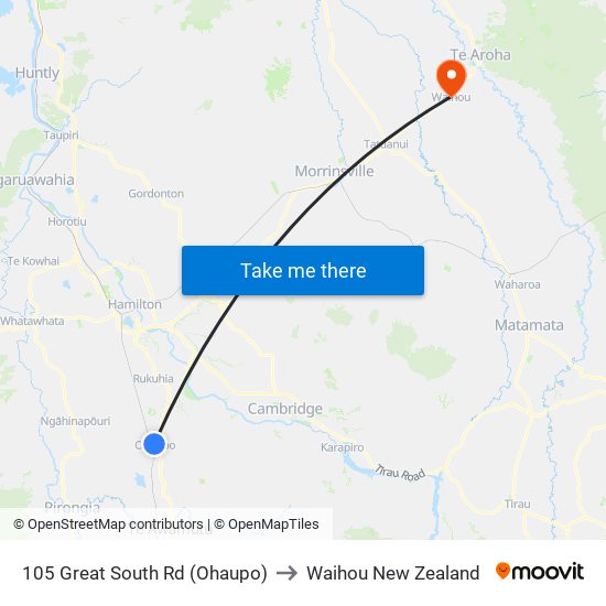 105 Great South Rd (Ohaupo) to Waihou New Zealand map