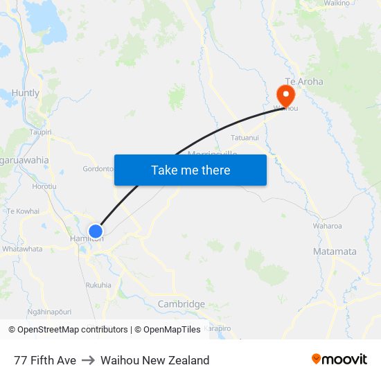 77 Fifth Ave to Waihou New Zealand map