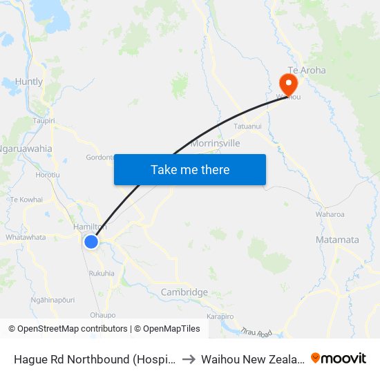 Hague Rd Northbound (Hospital) to Waihou New Zealand map