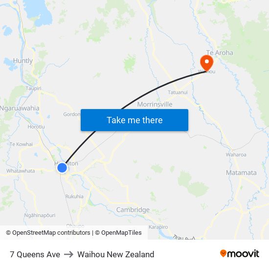 7 Queens Ave to Waihou New Zealand map