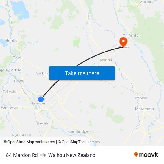 84 Mardon Rd to Waihou New Zealand map