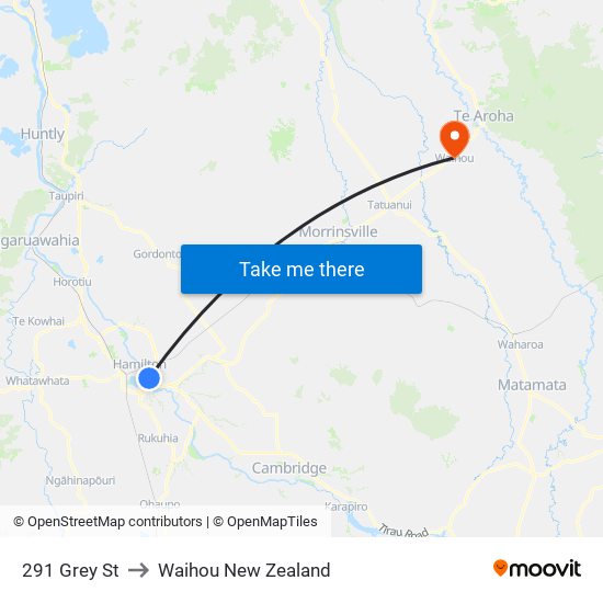 291 Grey St to Waihou New Zealand map