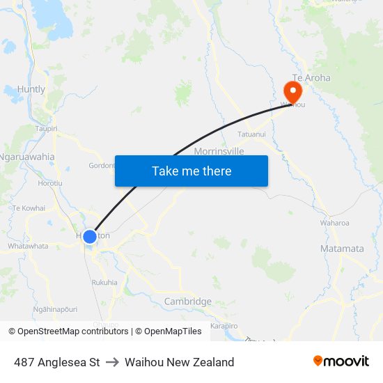 487 Anglesea St to Waihou New Zealand map