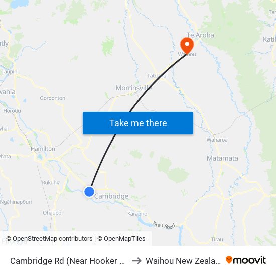 Cambridge Rd (Near Hooker Rd) to Waihou New Zealand map