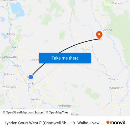 Lynden Court West E (Chartwell Shopping Centre) to Waihou New Zealand map
