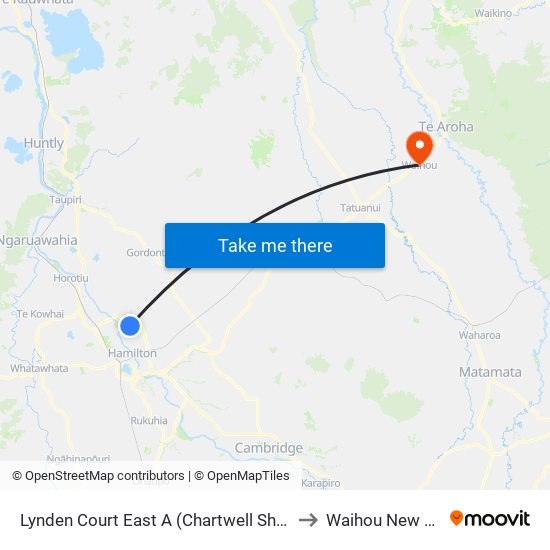 Lynden Court East A (Chartwell Shopping Centre) to Waihou New Zealand map