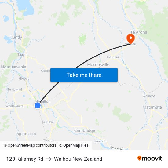 120 Killarney Rd to Waihou New Zealand map