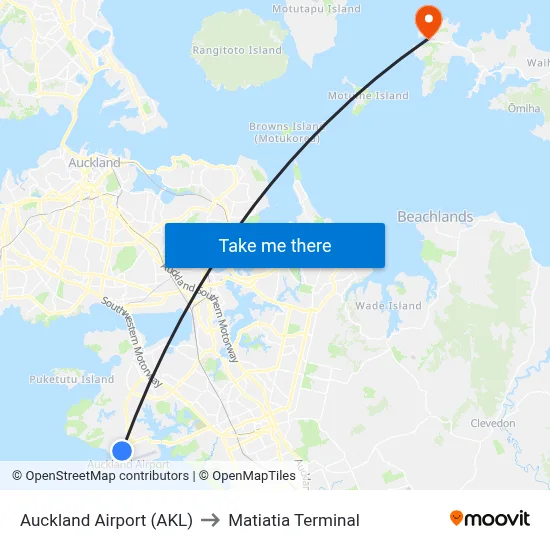 Auckland Airport (AKL) to Matiatia Terminal map