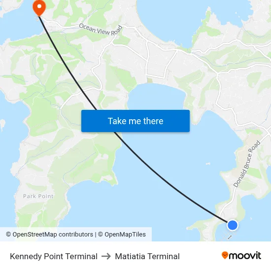 Kennedy Point Terminal to Matiatia Terminal map