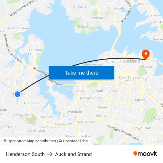 Henderson South to Auckland Strand map