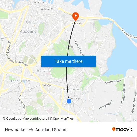 Newmarket to Auckland Strand map
