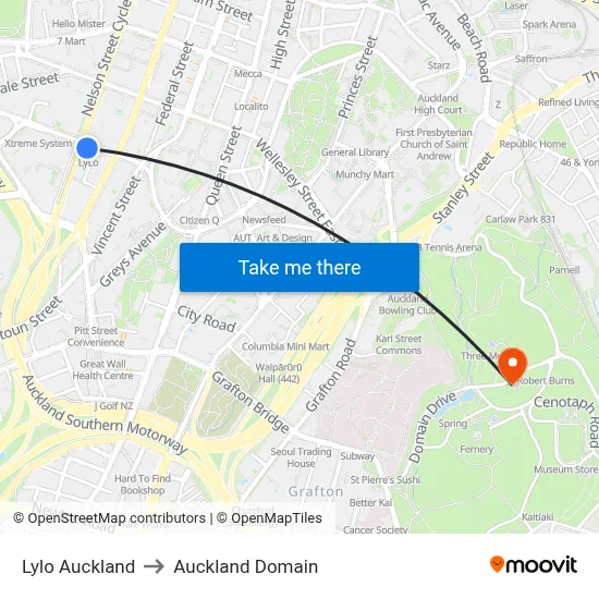 Lylo Auckland to Auckland Domain map
