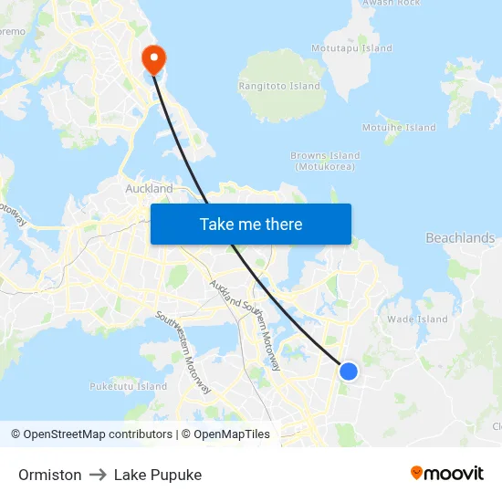 Ormiston to Lake Pupuke map