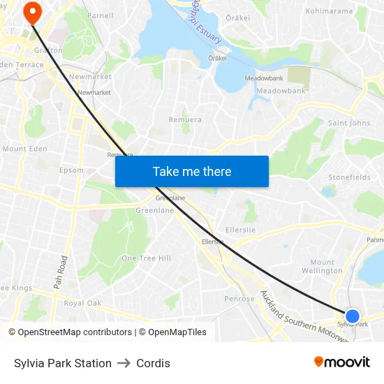 Sylvia Park Station to Cordis map