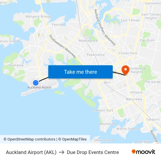 Auckland Airport (AKL) to Due Drop Events Centre map