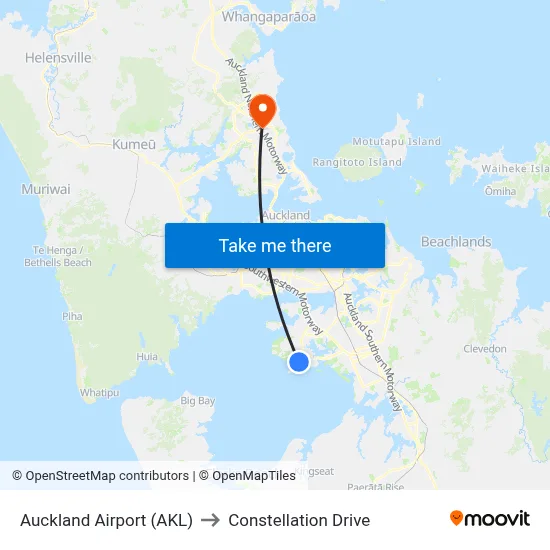 Auckland Airport (AKL) to Constellation Drive map