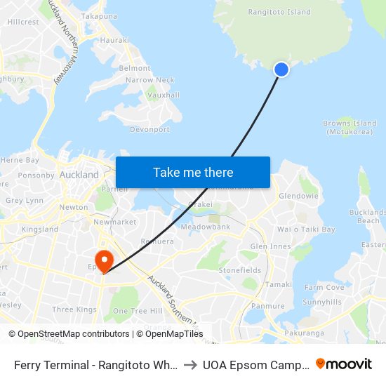 Ferry Terminal - Rangitoto Wharf to UOA Epsom Campus map