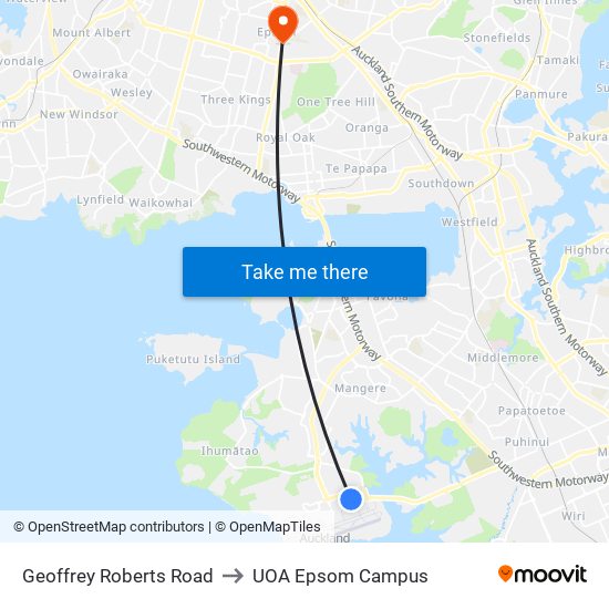 Geoffrey Roberts Road to UOA Epsom Campus map