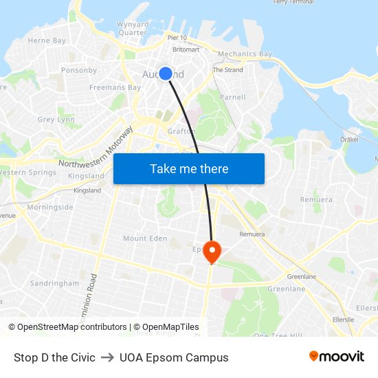 Stop D the Civic to UOA Epsom Campus map