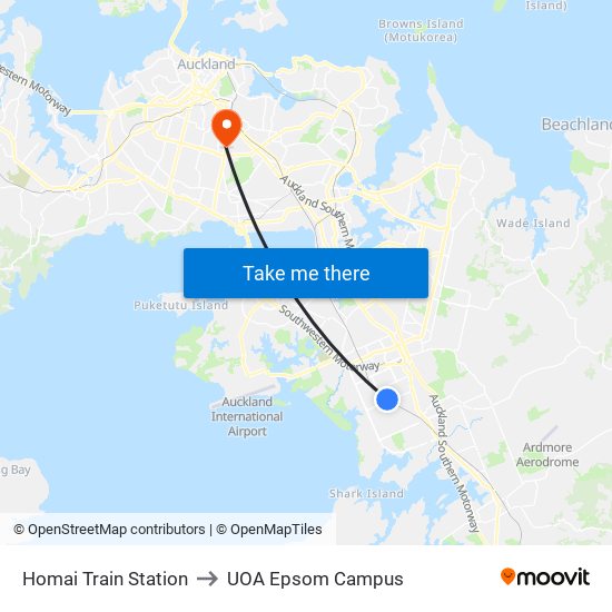 Homai Train Station to UOA Epsom Campus map