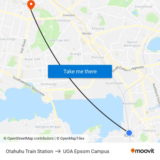 Otahuhu Train Station to UOA Epsom Campus map