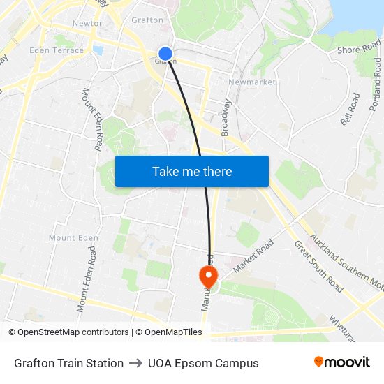 Grafton Train Station to UOA Epsom Campus map