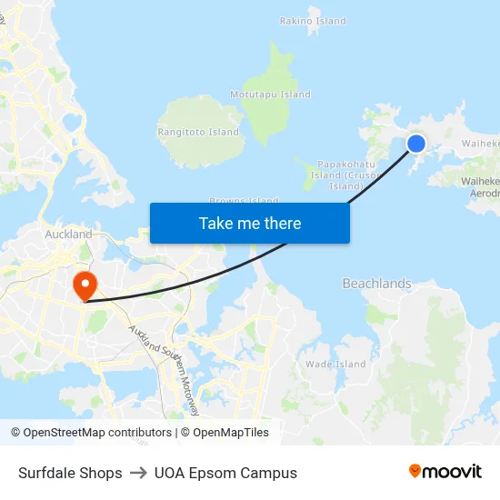 Surfdale Shops to UOA Epsom Campus map